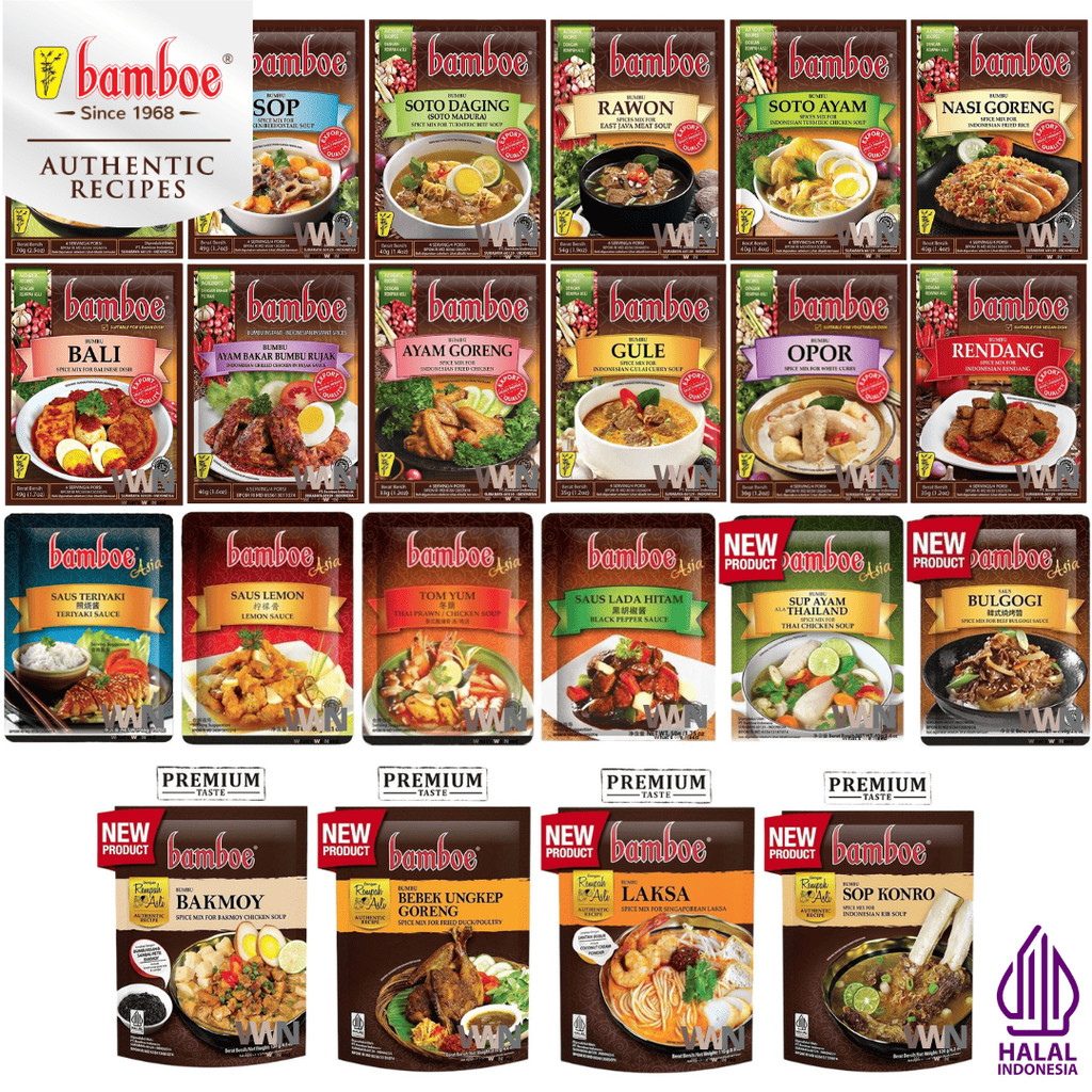 

Bamboe All Varian Bumbu Dapur Instant Bumbu Masak Bumbu Asia Bumbu Nusantara Rendang Tom Yum Rawon Teriyaki Opor Soto Ayam Lada Hitam Gule