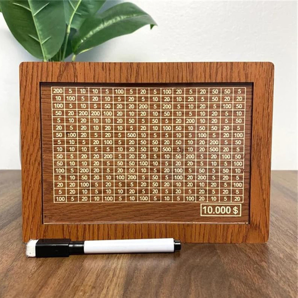 

Savings Tracker Box Cash Savings Box Vintage Wooden Money Box with Counter Marker Pen Piggy Bank for Coin Cash Saving Challenges