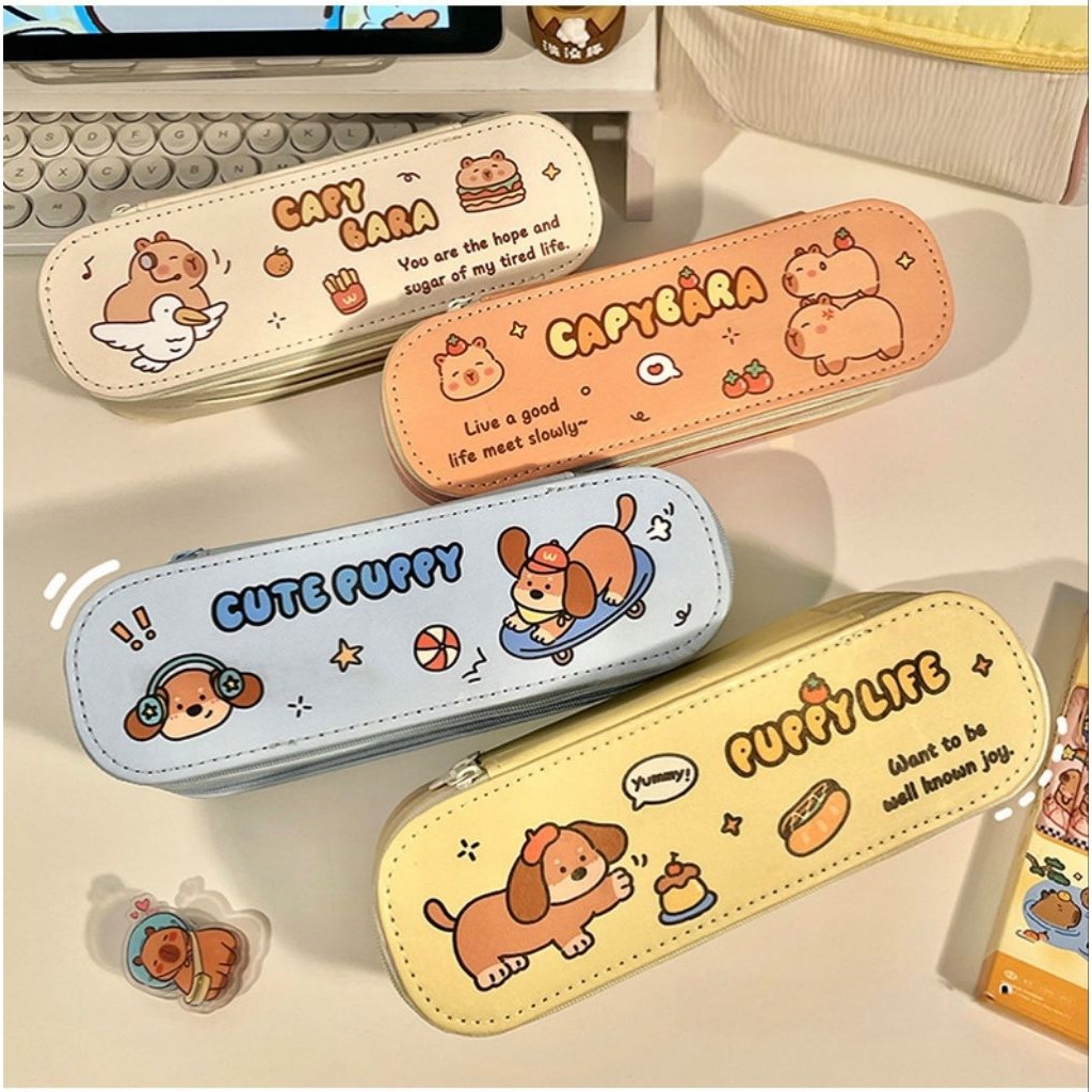 

Kotak Pensil 2 Layer Motif Capybara & Puppy / Tempat Pensil Alat Tulis Waterproof Terkini