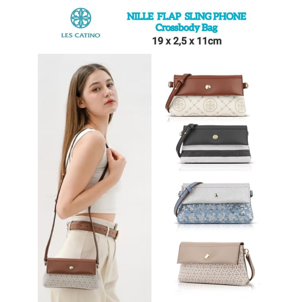 Les Catino Tas Wanita Sling Phone Mini Bag Nile Daisy Warm Taupe, Nile Round, Nile Stripe White Blac