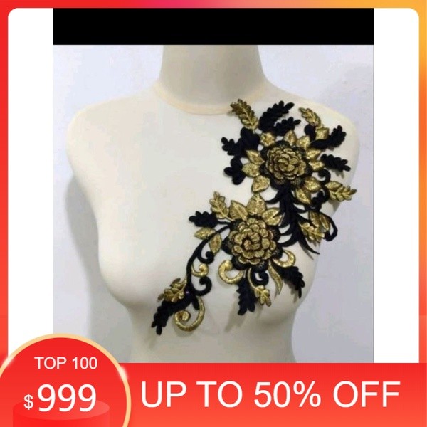 Renda Aplikasi Bunga Bordir 2 Mawar Kecil Hitam Mis Mas