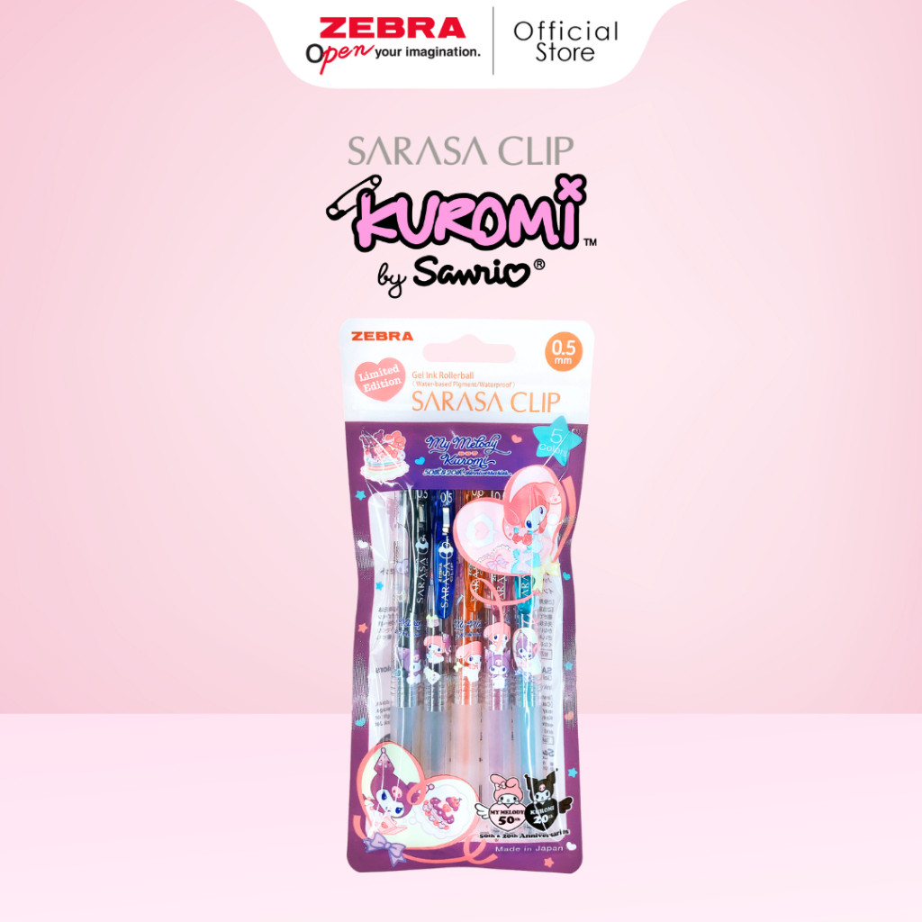 

New ZEBRA Sarasa Clip JJ15 Pulpen Pena 0.5mm My Melody Kuromi Sanrio Series Limited Edition Retractable Ballpoint Pen Water Based Alat Tulis - Set 5Premium