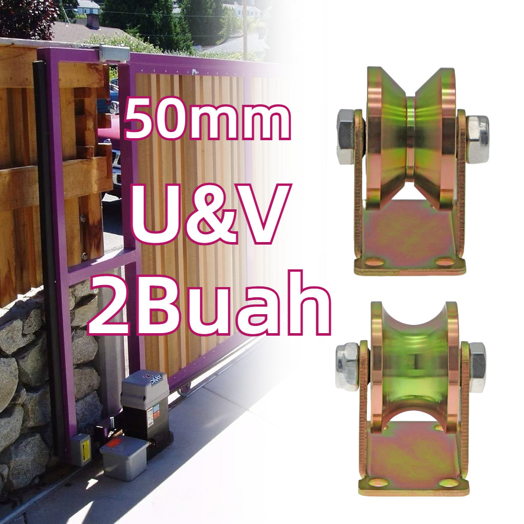 2Pcs 50mm U&V Roda Rel Roda Gerbang Pagar Besi/Roda Besi Pagar Roda Rel/Baja Dengan Galvanis-[B.E.C]