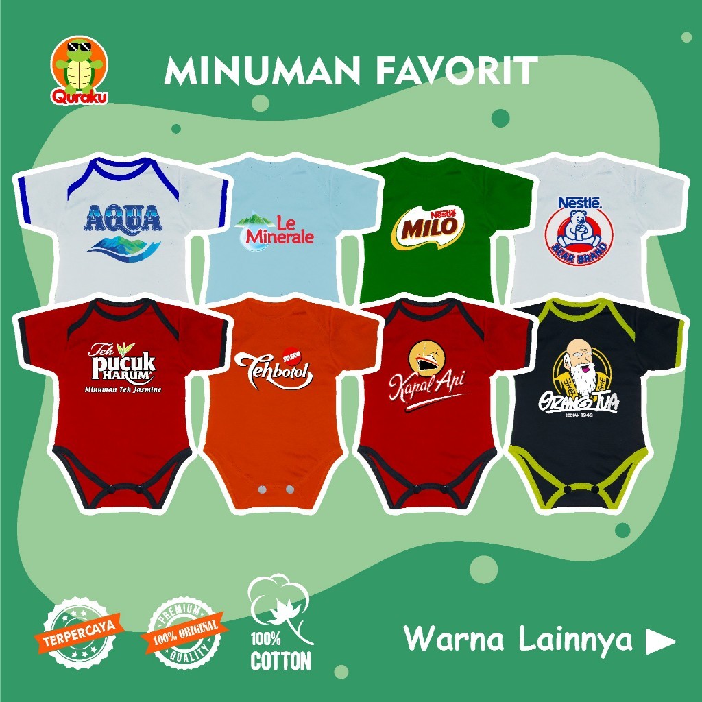 Beebbyone Baju Bayi Bodysuit Jumper Bayi Jumpsuit Motif Minuman Air Mineral Teh Susu Jamu Kopi Lucu 
