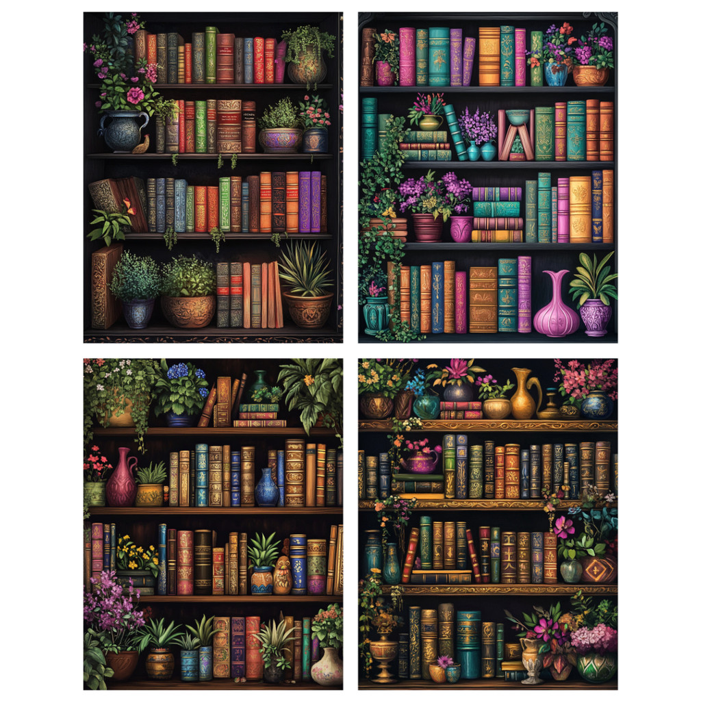 

Hand Painting Bookshelf full of books Painting By Numbers Kit DIY Artwork Canva Art Home Decoration Gift