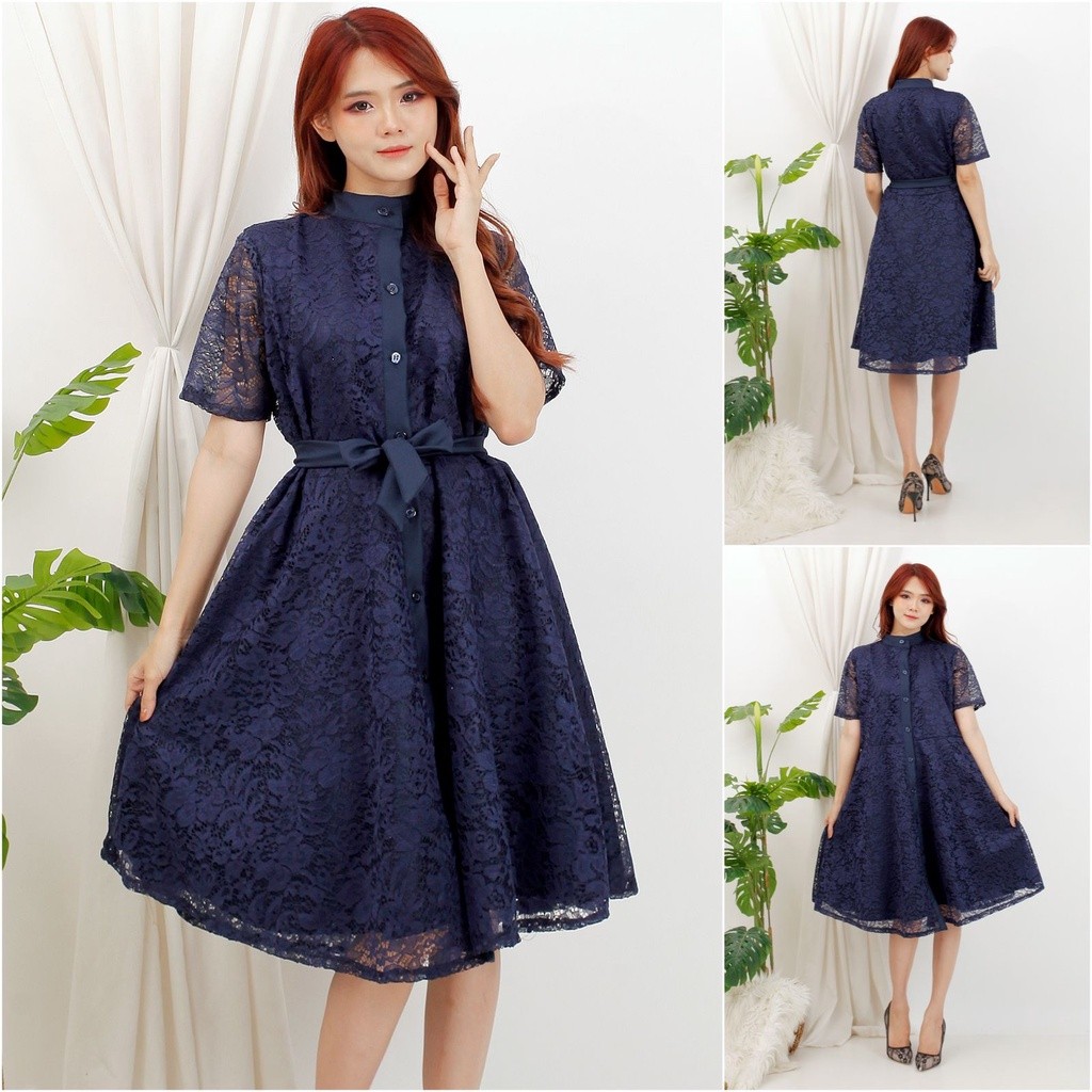 Dress Clara Brukat Midi / Dres Pesta Brokat / Dress Gereja Natal / Dress Brukat Corneli Premium / Dr