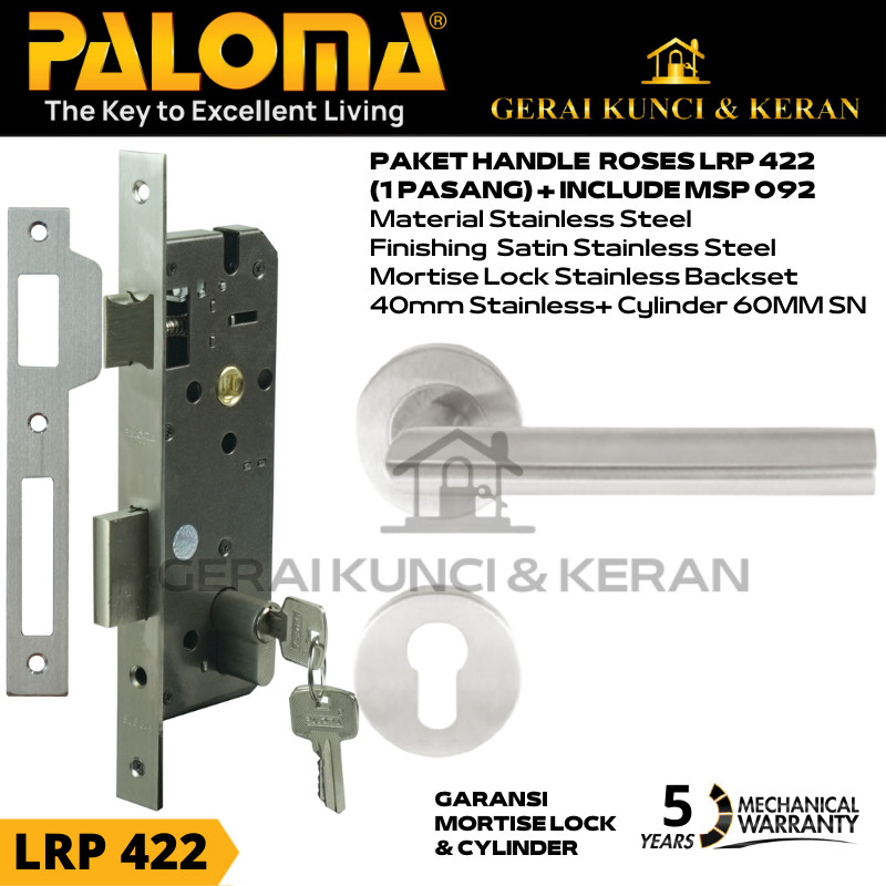 HANDLE PINTU KUNCI SATU SET STAINLESS PALOMA LRP 422 GAGANG PINTU RUMAH MINIMALIS
