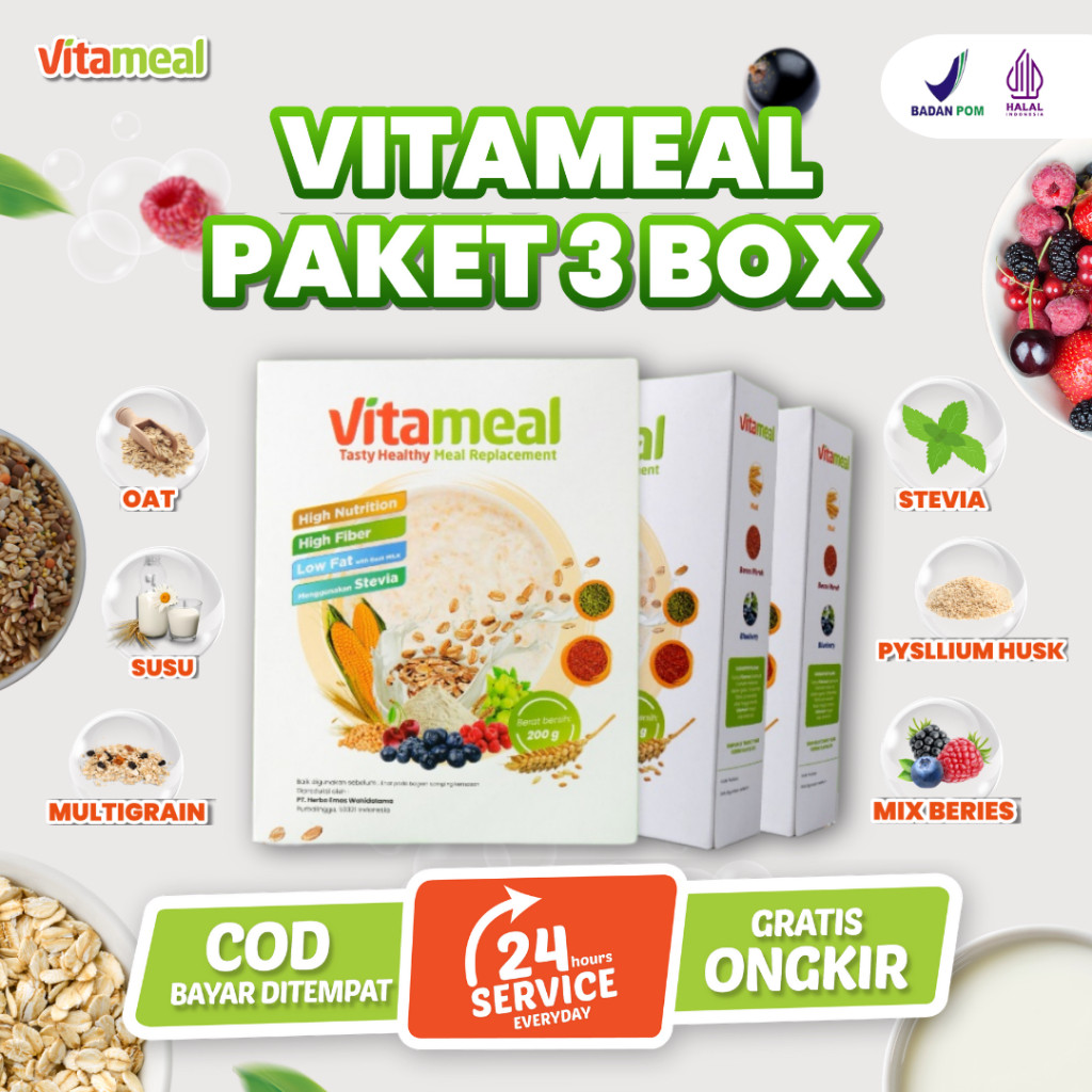 

[TERBUKTI] VITAMEAL PAKET 3 BOX Sereal Sehat 5x Ampuh Bantu Program Diet Dengan Sumber Insulin Membantu Atasi Hipertensi dan Mencegah Darah Tinggi Tana Efek Samping FITAMIL HERBAL