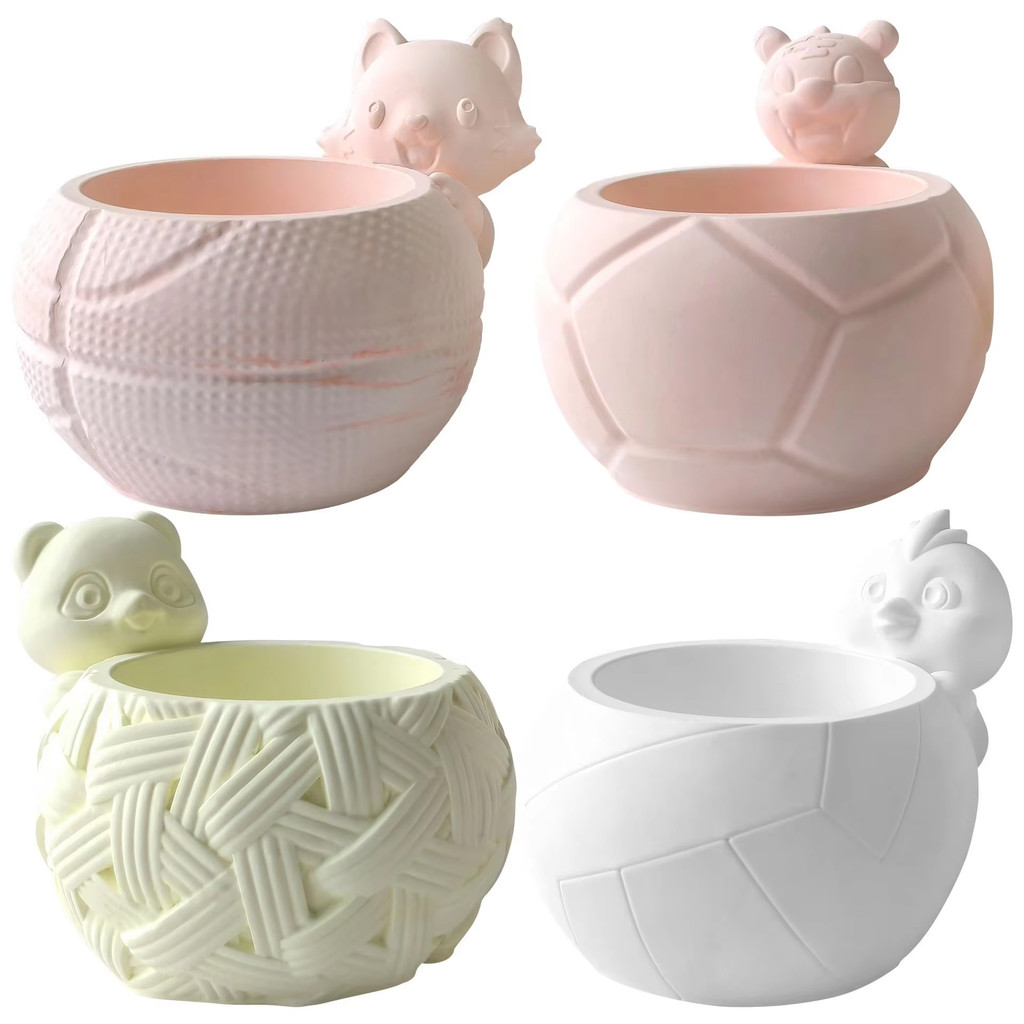 

Animal Soccer Silicone Mold DIY Plaster Planter Cement Flower Pot Mold Panda Fox Clay Gypsum Mould Football Garden Decor Craft