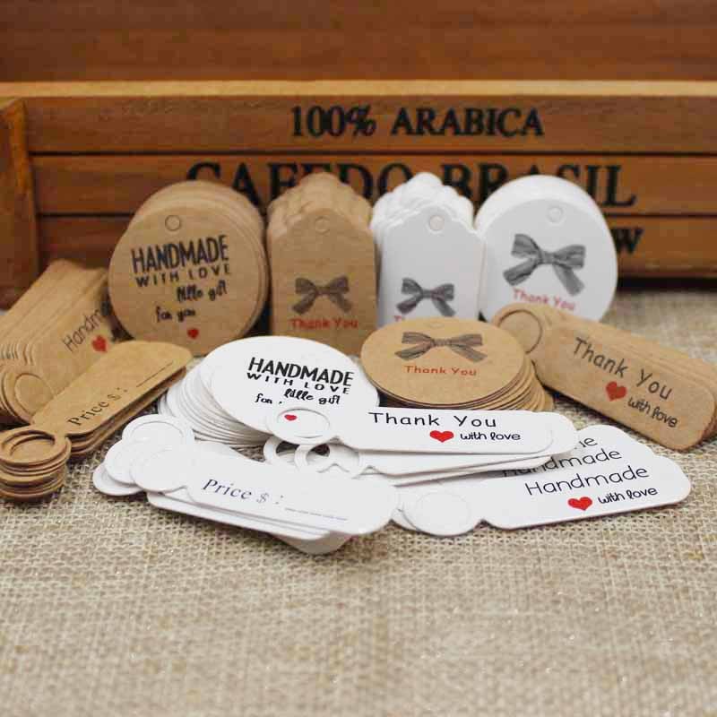 

100pcs multi cute brown /white paper gift label tag handmade jewelry charms tag round wedding favors /cookies decorative tag