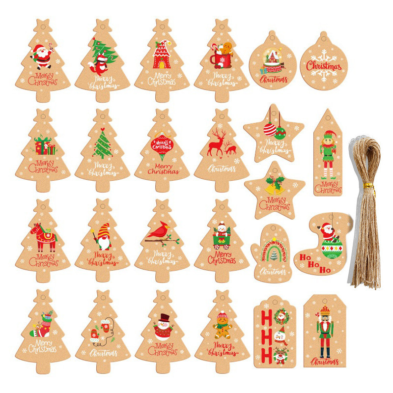 

50pcs Merry Tags Xmas Tree Hanging Decoration Tag Santa Claus Greeting Card Tag 2024 New Year Party Supplies