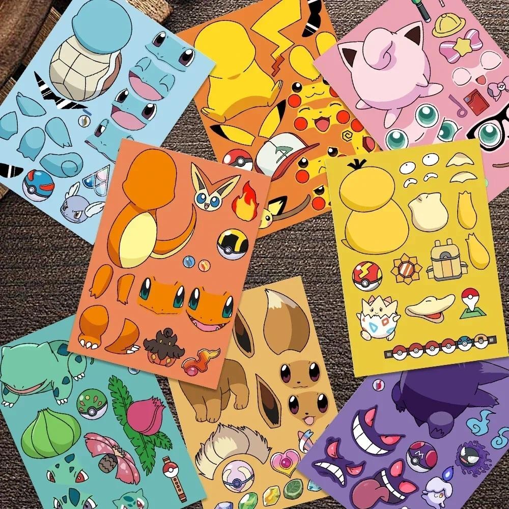 

8/16/48pcs Pikachu Puzzle Stickers Make-a-Face Funny Assemble Jigsaw DIY Children Cartoon Pokemon Sticker Kid Educational Toys