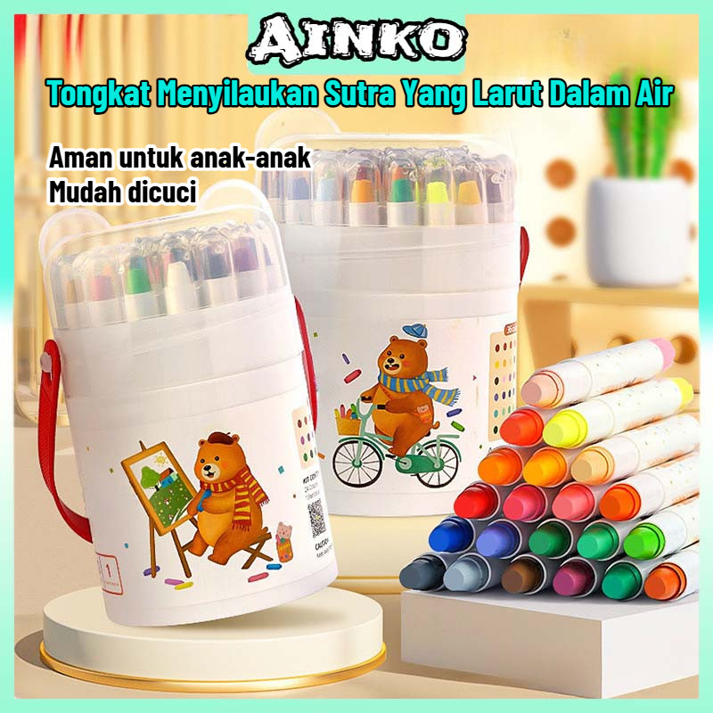 

【12/24/36/48warna】Washable Silky Crayon Berputar Crayon Color Bucket Crayon Washable Tidak Kotor Tangan Anak-anak Oil Pastel