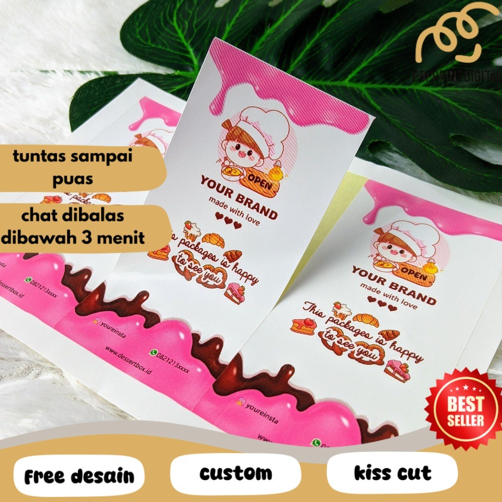 

PpD Stiker Seal Dessert Cetak Sticker Seal Segel Box Persegi Segel Custom Free Desain A3+