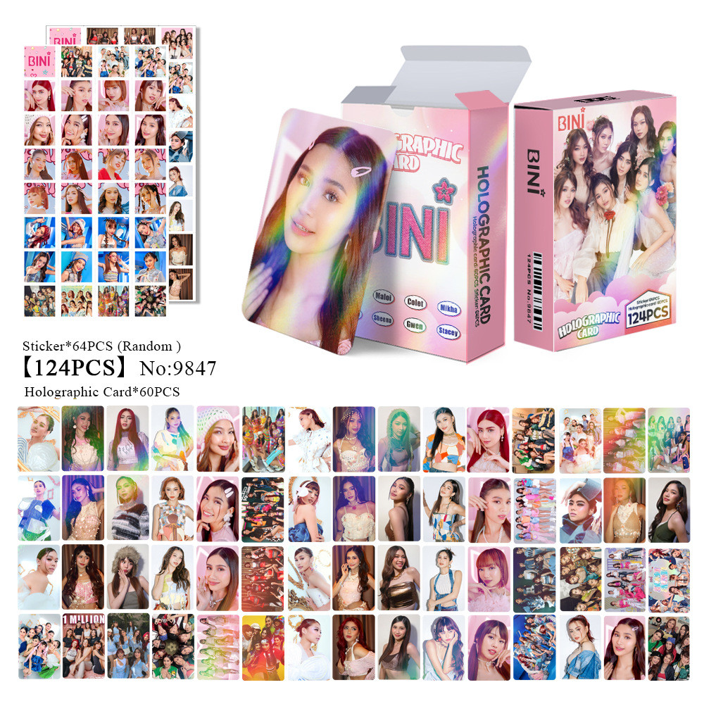 

124 Pcs/Set Girl Group BINI Laser Lomo Card Aiah Mikha Maloi Pop Star HD Photocard Stickers Fans Collection Cards