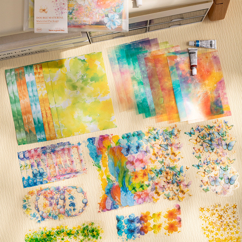 

80pcs Basic watercolor blending material paper +sticker set Creativity Decorative Hand Account Diary Album Scrapbooking Supplies