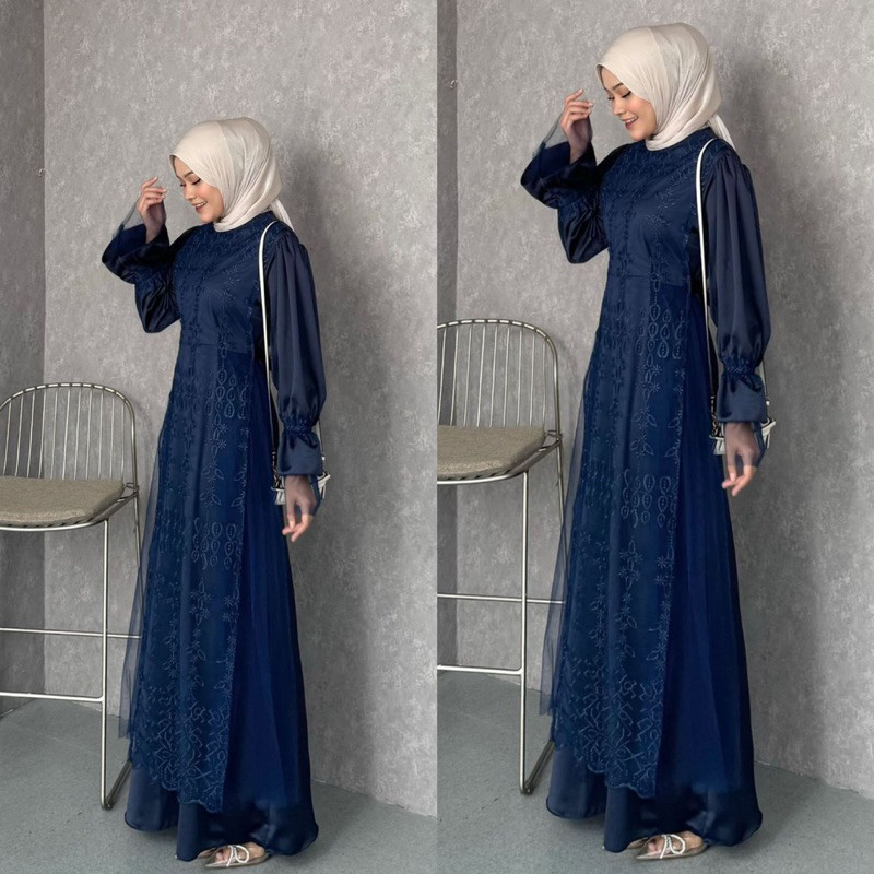 MAXI LINNI ( M L XL XXL ) Gamis pesta brukat Model terlaris / Gamis kondangan Gamis brukat mewah Mod