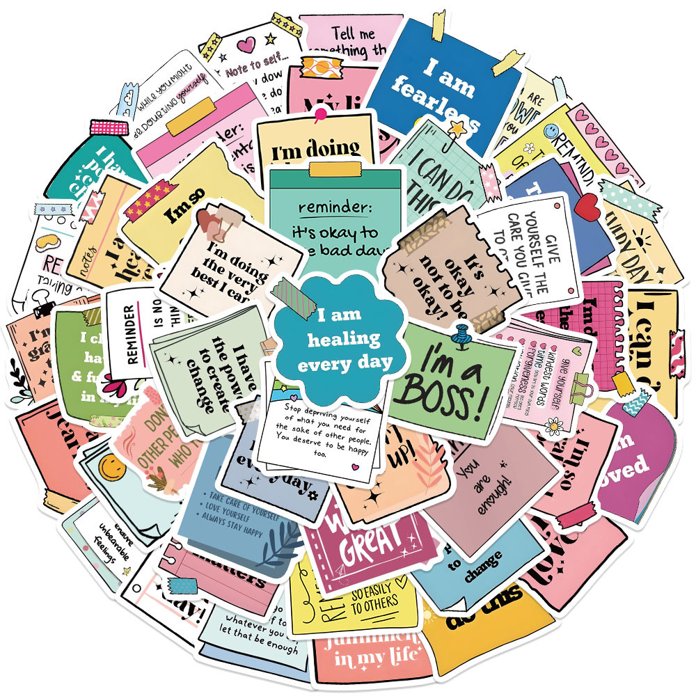 

50pcs Motivational Stickers Cute Cartoon Self-affirmation Sticker For Laptop Water Bottle Luggage Notebook Phone Vinyl Decals