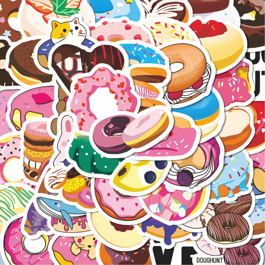 

100PCS Lucu Stiker Creative Funny Doughnut [Donat Lucu Kreatif] Stiker Aesthetic Stiker Anti Air Stikers Berperekat Waterproof sticker decal buat Motor Helm Buku Journal Koper Casing HP Laptop Botol Minum Hadiah anak