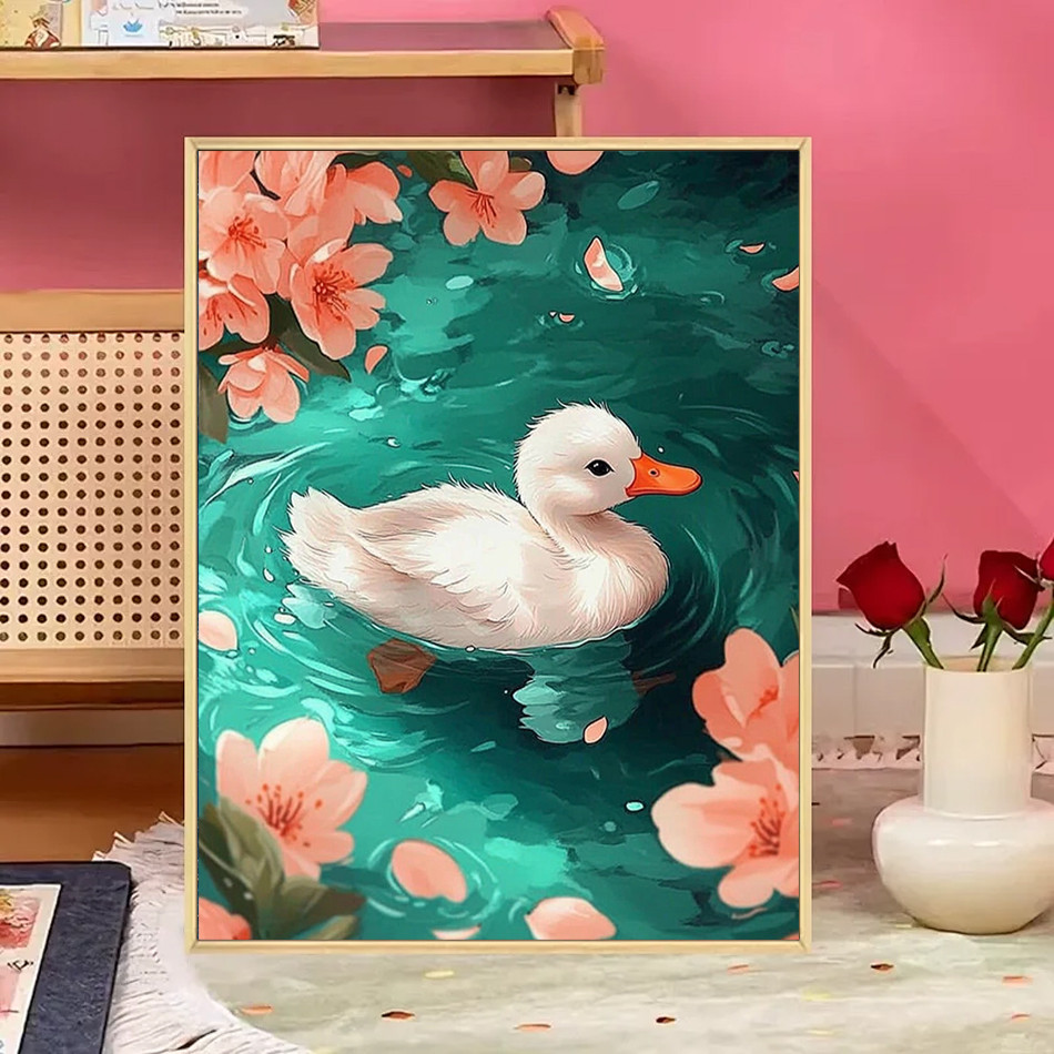 

RUOPOTY Painting By Number Adults New Cartoon Cute Ducks and Bees Canvas Acrylic Art Painting Gift Oil Paint Kit Set Home Decor