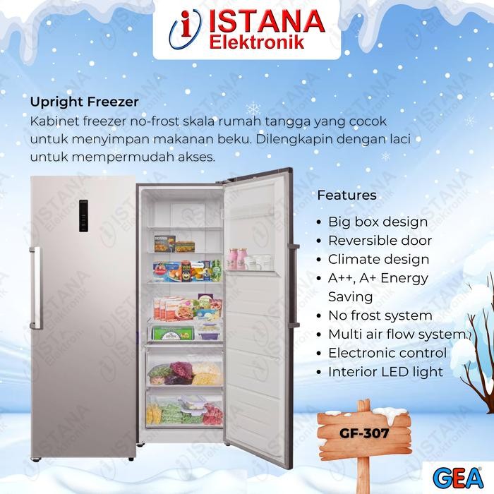 GEA FREEZER BERDIRI/UPRIGHT FREEZER 307 LITER NO FROST/TIDAK BERSALJU GF-307