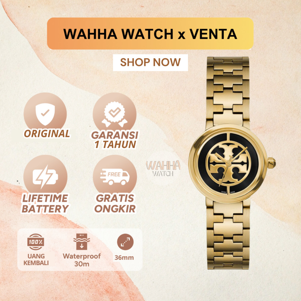 Jam Tangan Wanita Tory Burch TRB4017 Gold Dial Black Stainless Steel  [BERGARANSI]