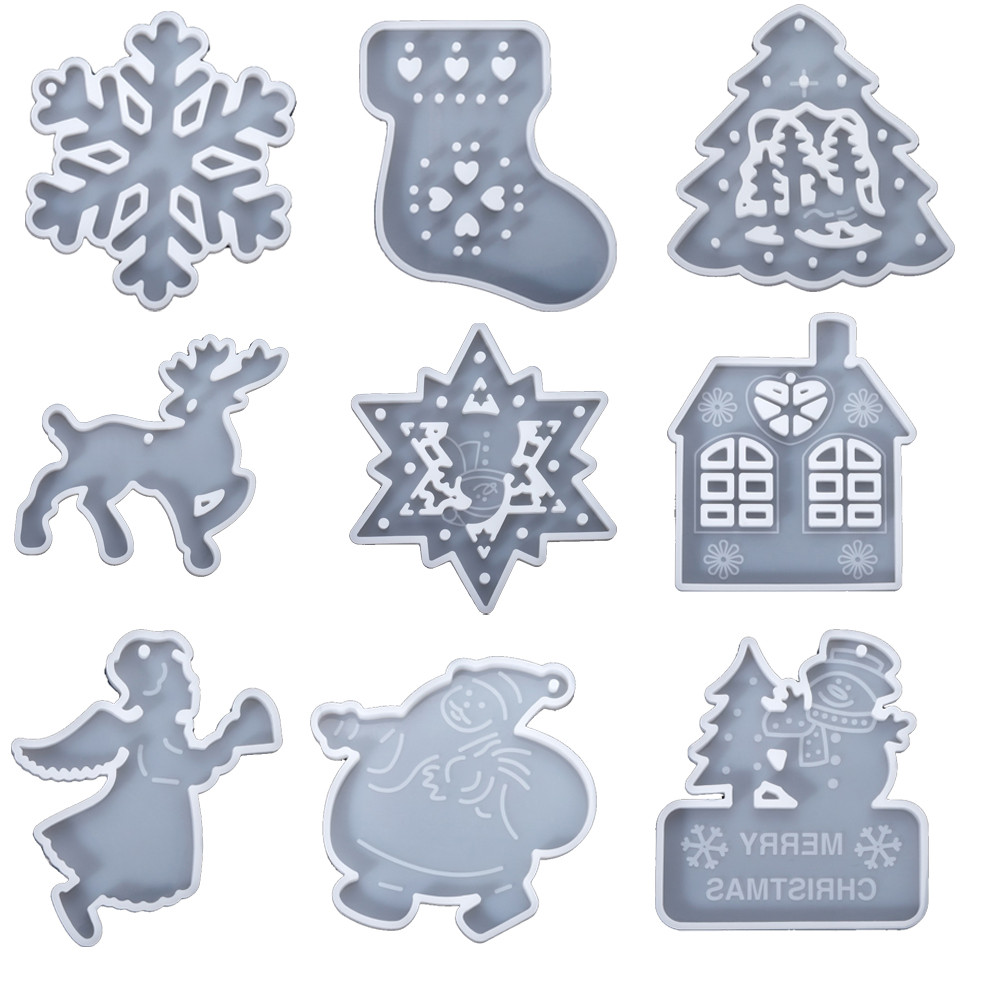 

Multi-style Snowflake With Hole Silicone Molds Pendant Epoxy Resin Mold Christmas Tree Hanging Decoration DIY Jewelry Making