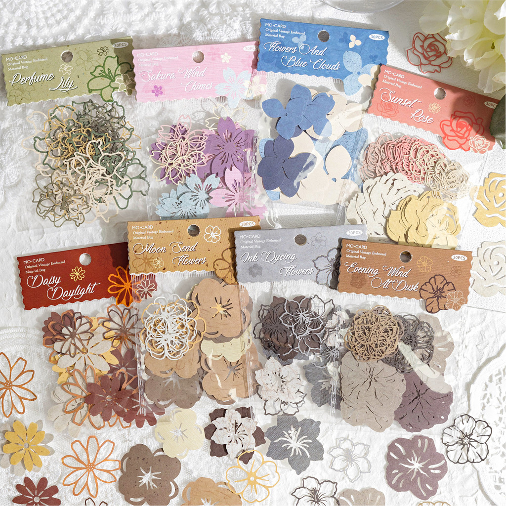 

8 style 30pcs/pack hollow flower retro embossing craft material paper pack DIY handmade material scrapbook background decoration