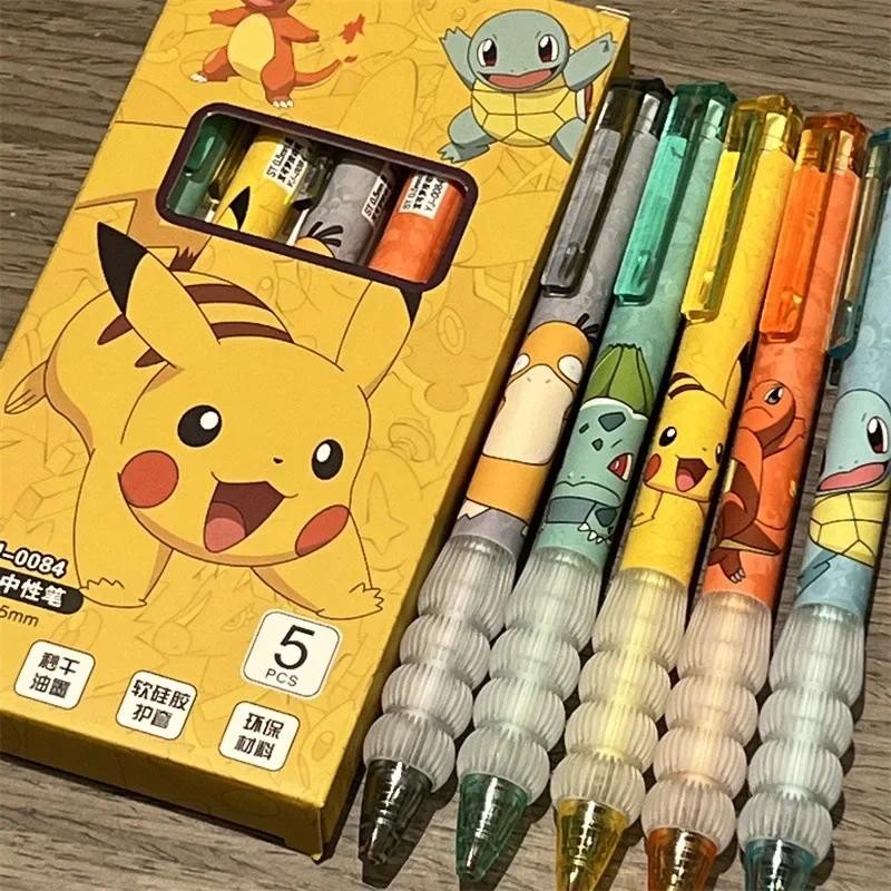 

5pcs Pikachu Gel Pen Set Pokemon Ballpoint Pen Cartoon Printing Writing Pen Students Stationery Office Supplies for Kids Gift