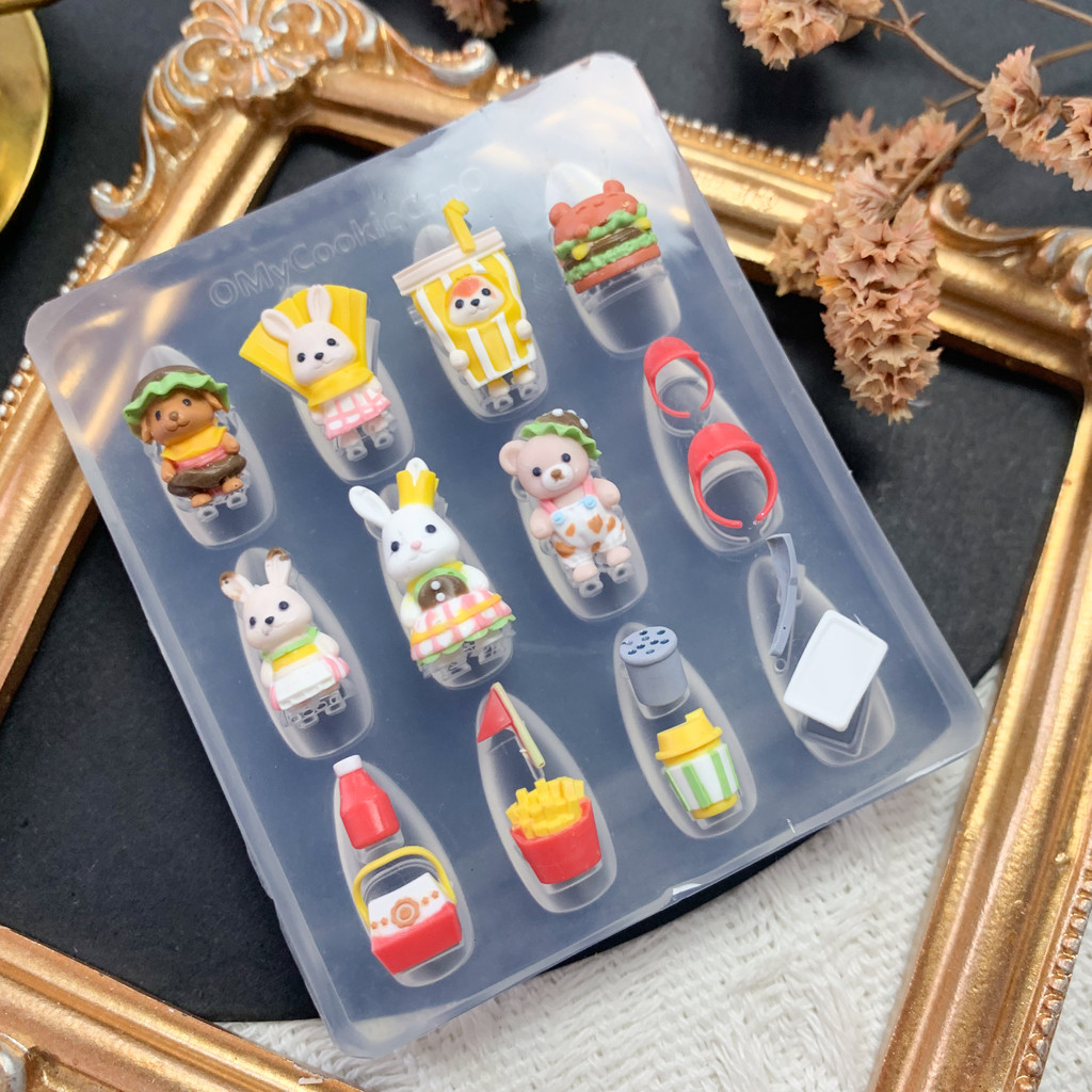

Super Cute, Hamburger and French Fries Little Animal Themed, Fully Transparent Silicone Nail Art Mold