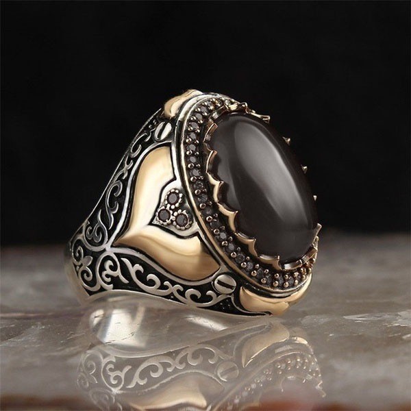 Kaloona.Shop Cincin Batu Akik Wulung Hitam Cincin Pria Keren & Berwibawa