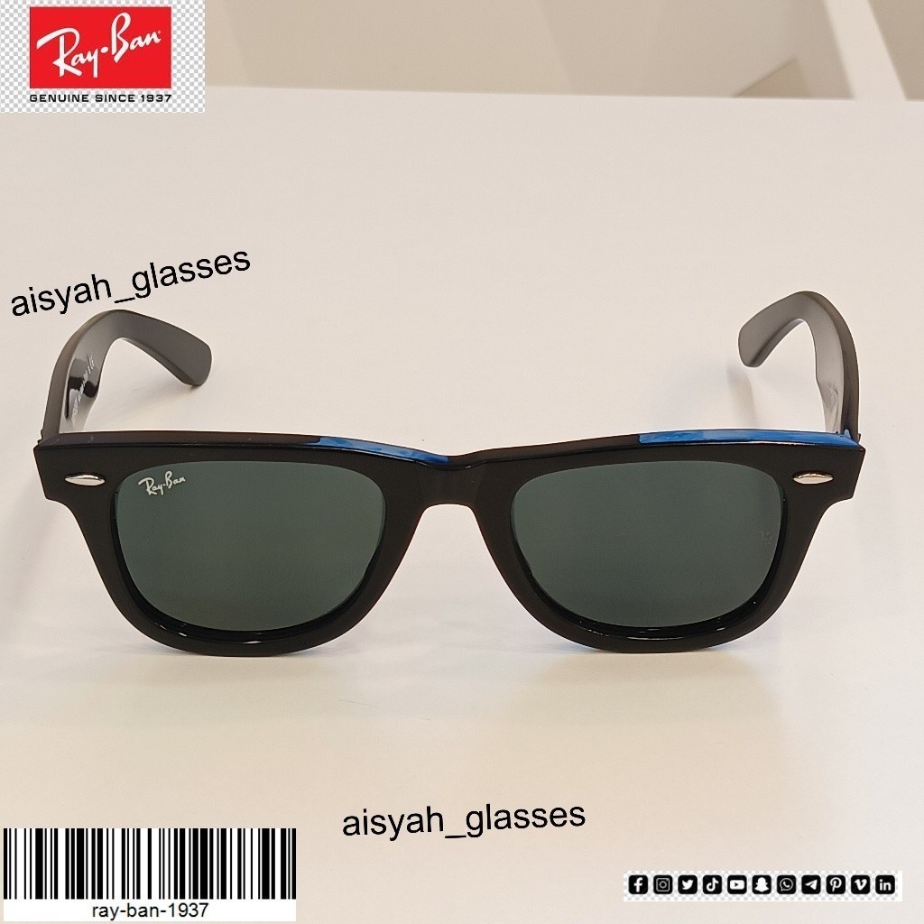 (COD) Kacamata RayBan Wayfarer Classic (RB2140 5022)  Hitam Kilat/Hijau
