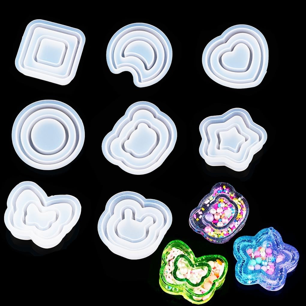 

Resin Shaker Molds,Double Layer Silicone Mold for Epoxy Resin Casting,Heart,Star Quicksand Mold with 5 PCS Sealing Sheet