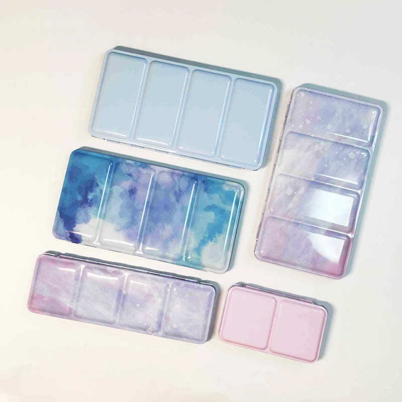 

Empty Watercolor Palette Tin Color Mixing Palette Paint Storage Box Iron Paint Tray with Half/Full Pans For Painting