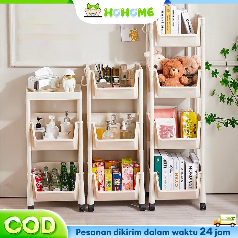 

HOHome Rak Susun Serbaguna Tempat Rak Buku Anak Lemari Buku Plastik Rak Portable Roda Rak Mainan Rak Roda Toy Storage Rak Susun Tempat