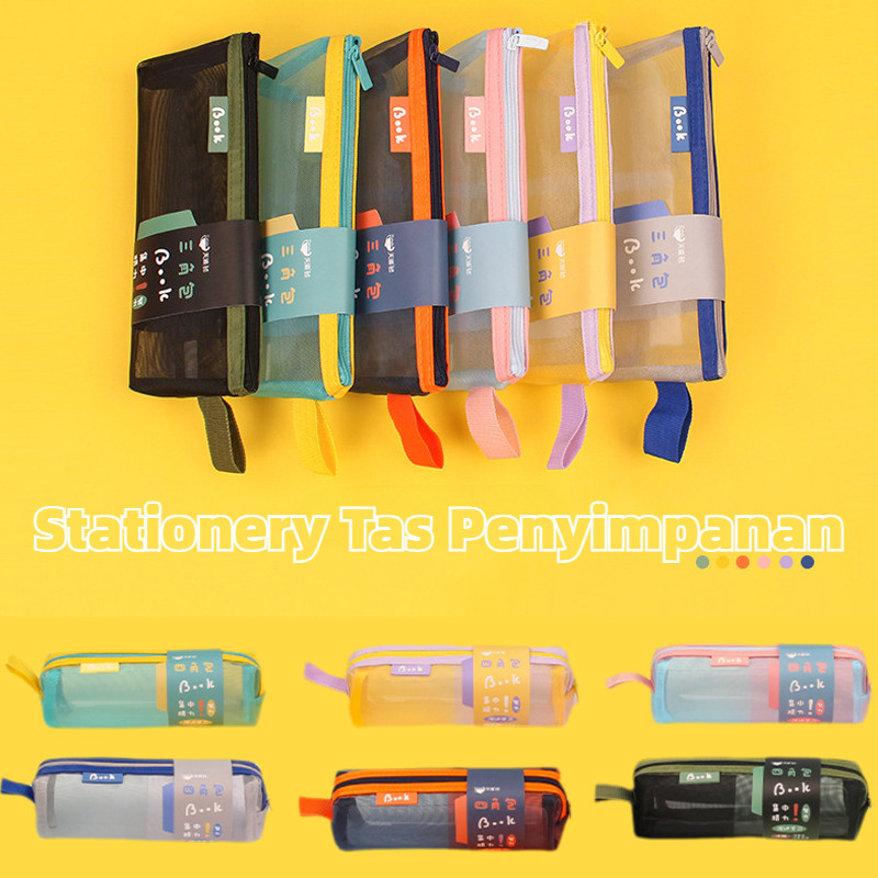 

Kotak Pensil Transparan Portabel / Tempat Pensil Jaring Ritsleting Stationery Tas Penyimpanan / Transparent Mesh Pencil Case / Tempat Pensil Transparan Warna