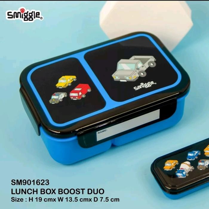 TERBARU Smiggle Lunch Box Boost Duo Kotak Makan Smiggle Sekat 2 - Black Truck