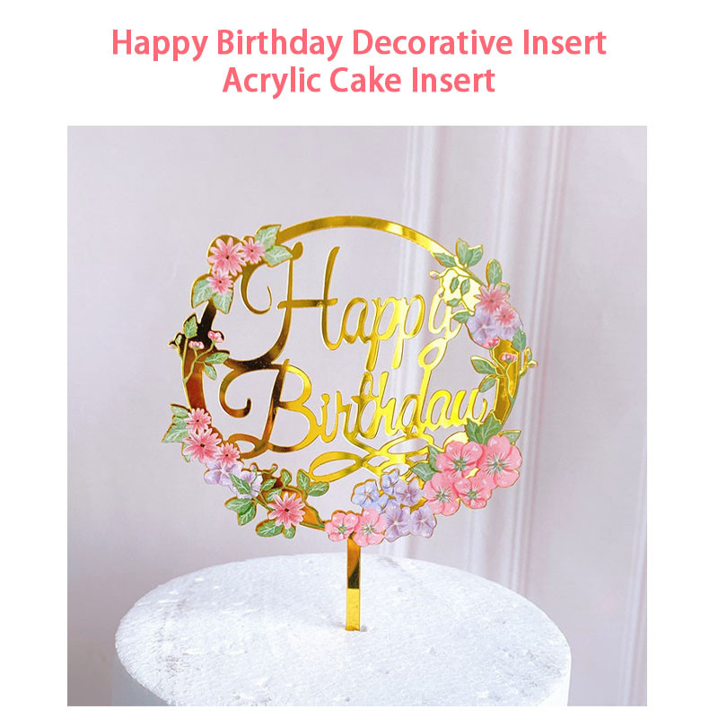 Dekorasi Selamat Ulang Tahun Pasang Kartu Kue Akrilik Sisipan Bunga Cetak Warna Kue