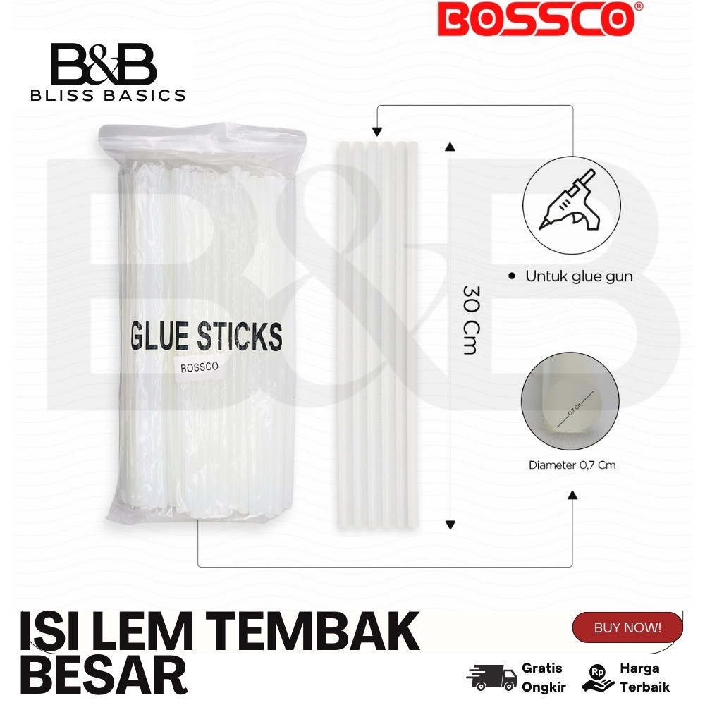 

Glue Stick Refill Lem Bakar Isi Lem Tembak BOSSCO 1 KG / Pistol Lem Tembak / Lem Lilin / Hot Melt Glue Gun