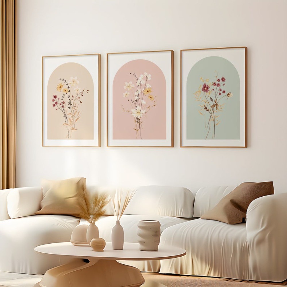 

A Set of 3 Watercolor Flower Prints,wildflower Art,simple Modern Home Decoration,Bohemian Bouquet,frameless Canvas Painting