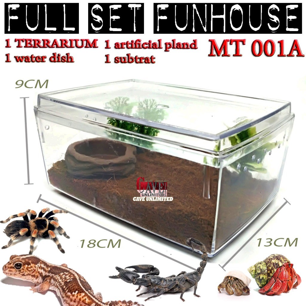 MT001A PAKET TERRARIUM AQUARIUM MINI ENCLOSURE KANDANG HEWAN GECKO KADAL ULAR TURTLE INSECTA TARANTU
