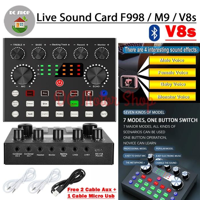 Sound Card V8S / M9 / F998 Mixer Bluetooth Audio Usb External - Sound Card V8s