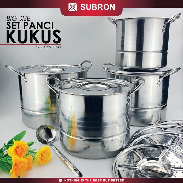 SUBRON SET Panci Kukus Steamer Tinggi Pot Set 4in1 4 pcs Stainless Steel Tebal Stok Pot Big Size - -
