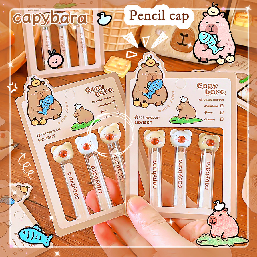 

kawaii stationery Pencil protector cap pen cover pencil topper cute capybara Pencil cap for children school teacher gift