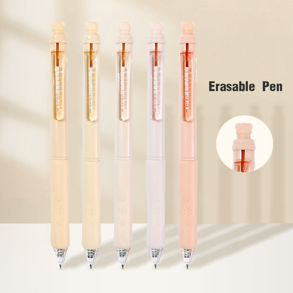 

5pcs Retractable Erasable Pens, 0.5mm Black/Blue Ink Erasable Gel Pens, Quick Dry Erasable Erasable Pens and Rubber, Student Sch