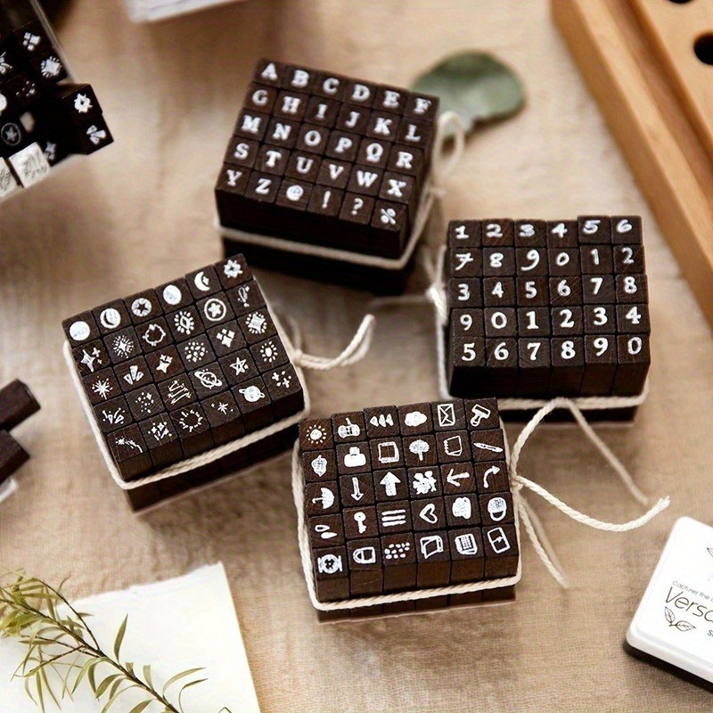 

30pcs/box Cute Mini Wooden Rubber Stamp Set Alphbets Daily Life Lovely Stamps for Journaling Scrapbooking Card Making