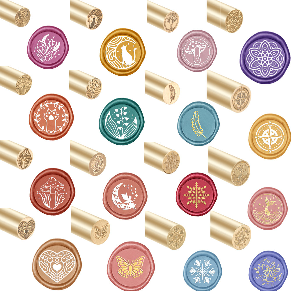 

Wax Seal Stamp 15mm Mini Brass Sealing Stamp Column Mushroom Moon Snowflake Cat Mermaid For Invitation Envelope Gift Decor
