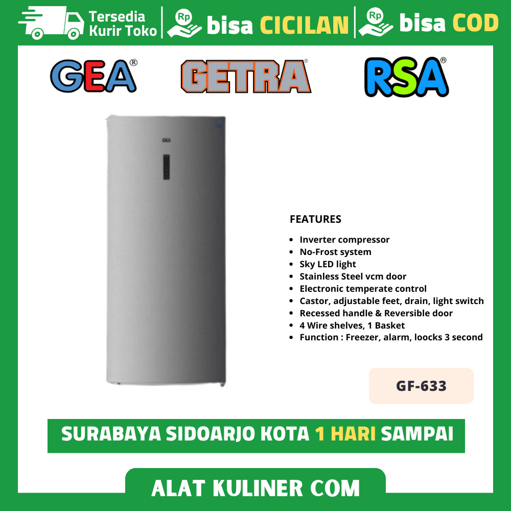 Kulkas 1 Pintu Gea Gf 633 Upright Freezer Inverter Garansi Resmi