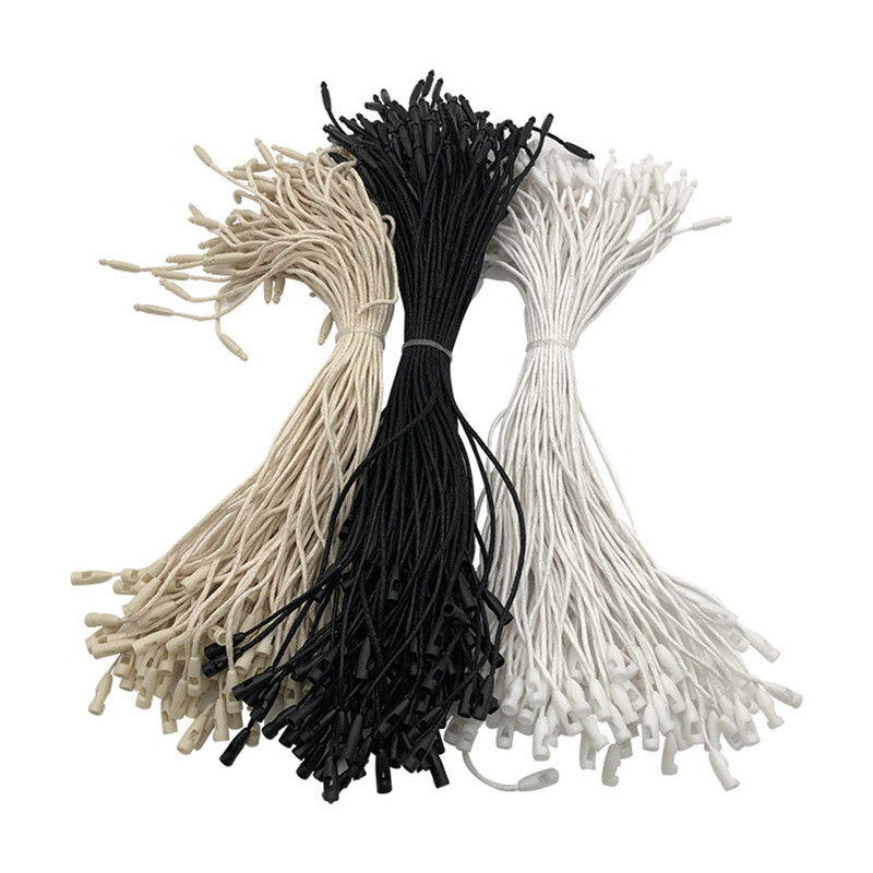 

100PC /lot Plastic Tag White Beige Black Hang Tag Polyester Rope String Snap Lock Pin Loop Tie Fasteners