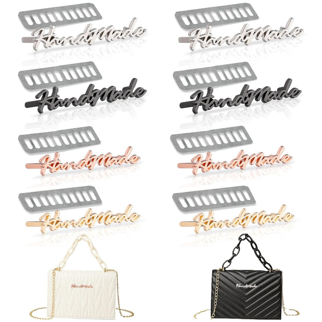 

8Pcs Metal Handmade Labels Letter Tags with Shim Zinc Alloy HandMade Purse Bags Sewing Labels for DIY Craft Clothes Shoes Jeans